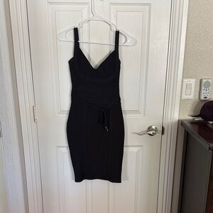 Boohoo Black Mini Bodycon Dress with Tie Waist